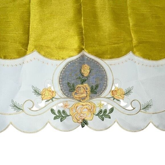 Yellow Rose Melody 3 pc Kitchen Cafe Curtain Set Swag Tier Set Embroidery GOHD - Picture 6 of 13